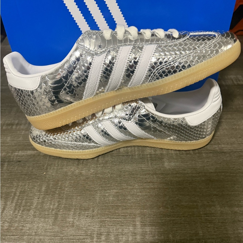 adidas Metallic Silver and White Sneakers